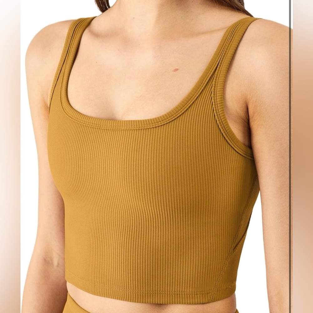 Women's Ribbed Crop Tank Top - Mustard